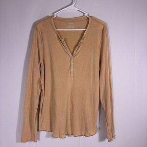 aerie Tan Long Sleeve Ribbed Henley Lightweight Layering Shirt Size XL